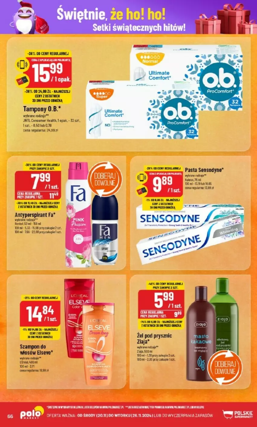 Gazetka promocyjna PoloMarket - ważna 20.11 do 26.11.2024 - strona 63 - produkty: Antyperspirant, Elseve, Fa, Szampon, Tampony, Ziaja