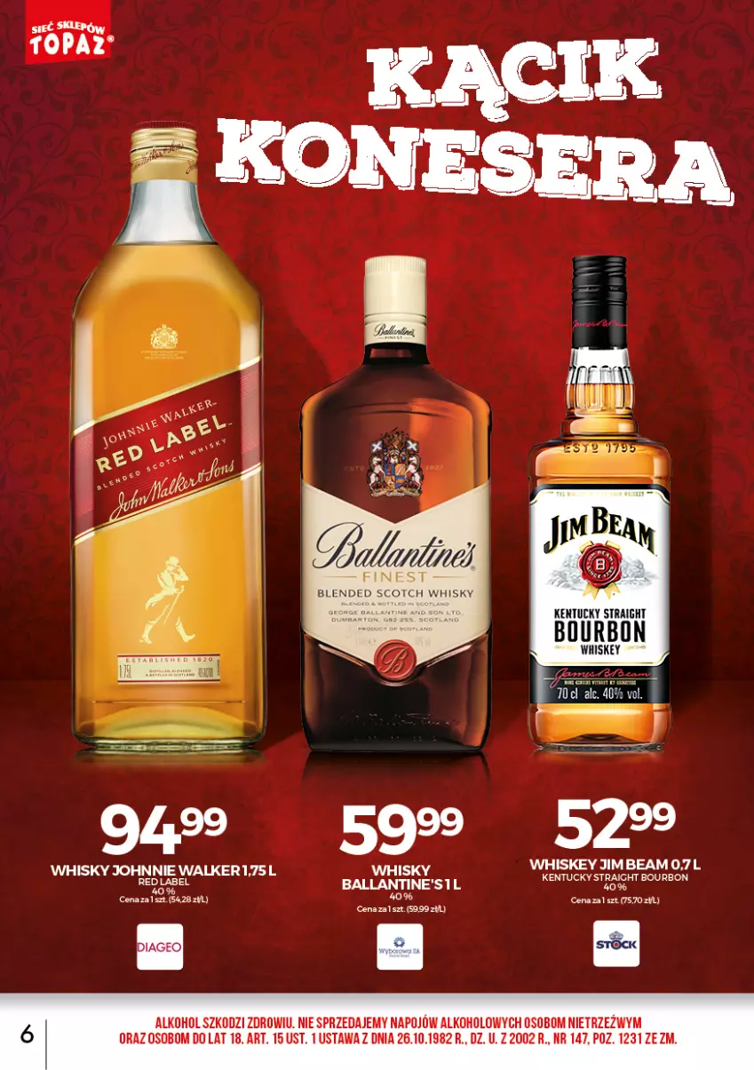 Gazetka promocyjna Topaz - Gazetka - ważna 01.08 do 31.08.2021 - strona 6 - produkty: Ballantine's, Bourbon, Jim Beam, Johnnie Walker, Stock, Whiskey, Whisky