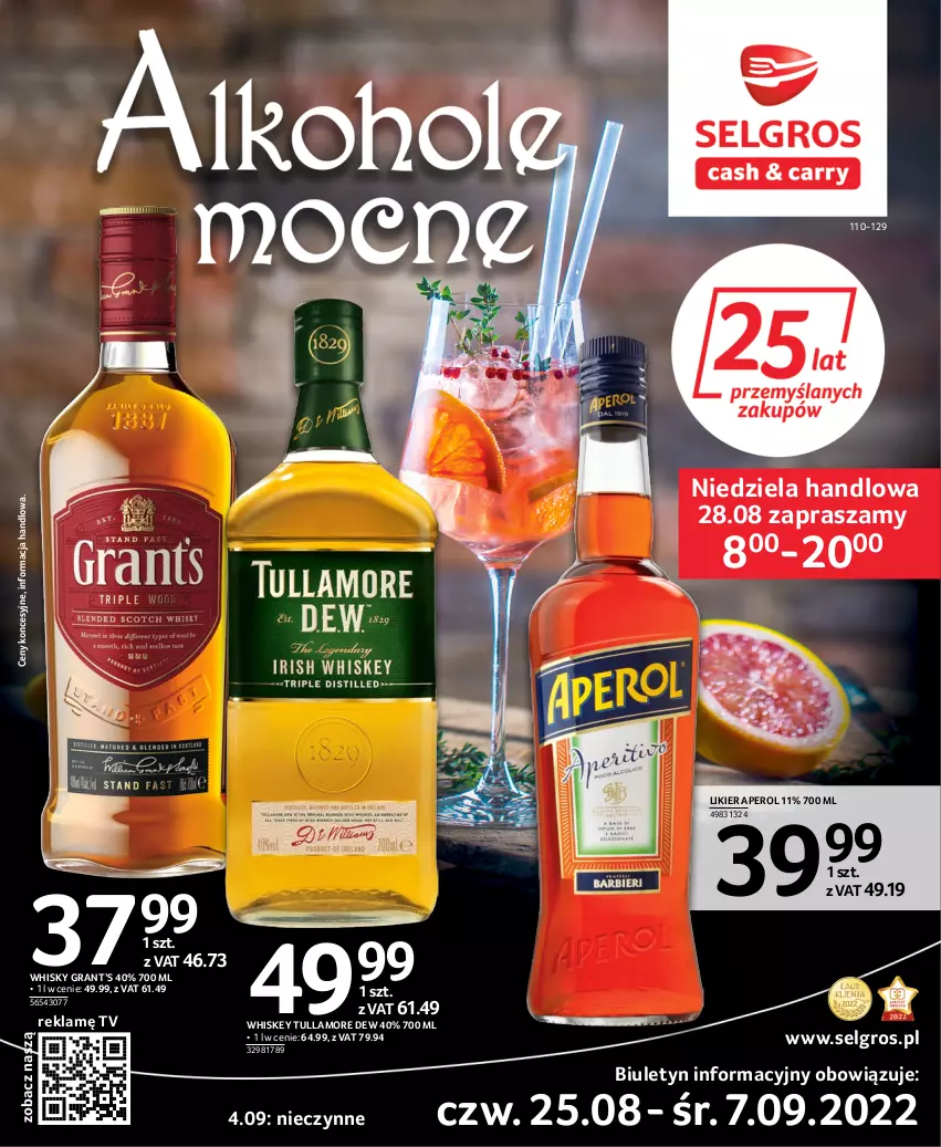 Gazetka promocyjna Selgros - Katalog Alkohole Mocne - ważna 25.08 do 07.09.2022 - strona 1 - produkty: Aperol, Gra, LG, Likier, Tullamore Dew, Whiskey, Whisky