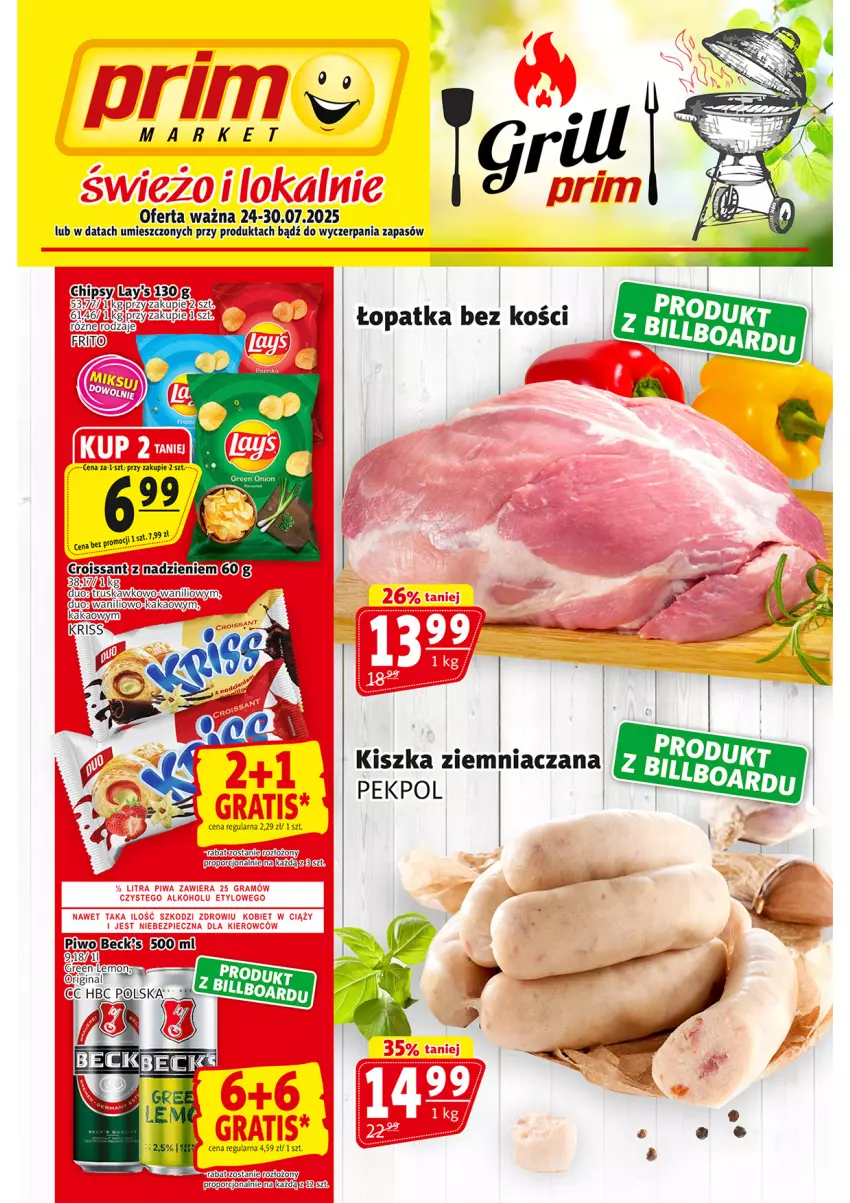 Gazetka promocyjna Prim Market - ważna 24.07 do 30.07.2025 - strona 1 - produkty: Brit, Chipsy, Croissant, Kakao, Pekpol, Piwo, Por