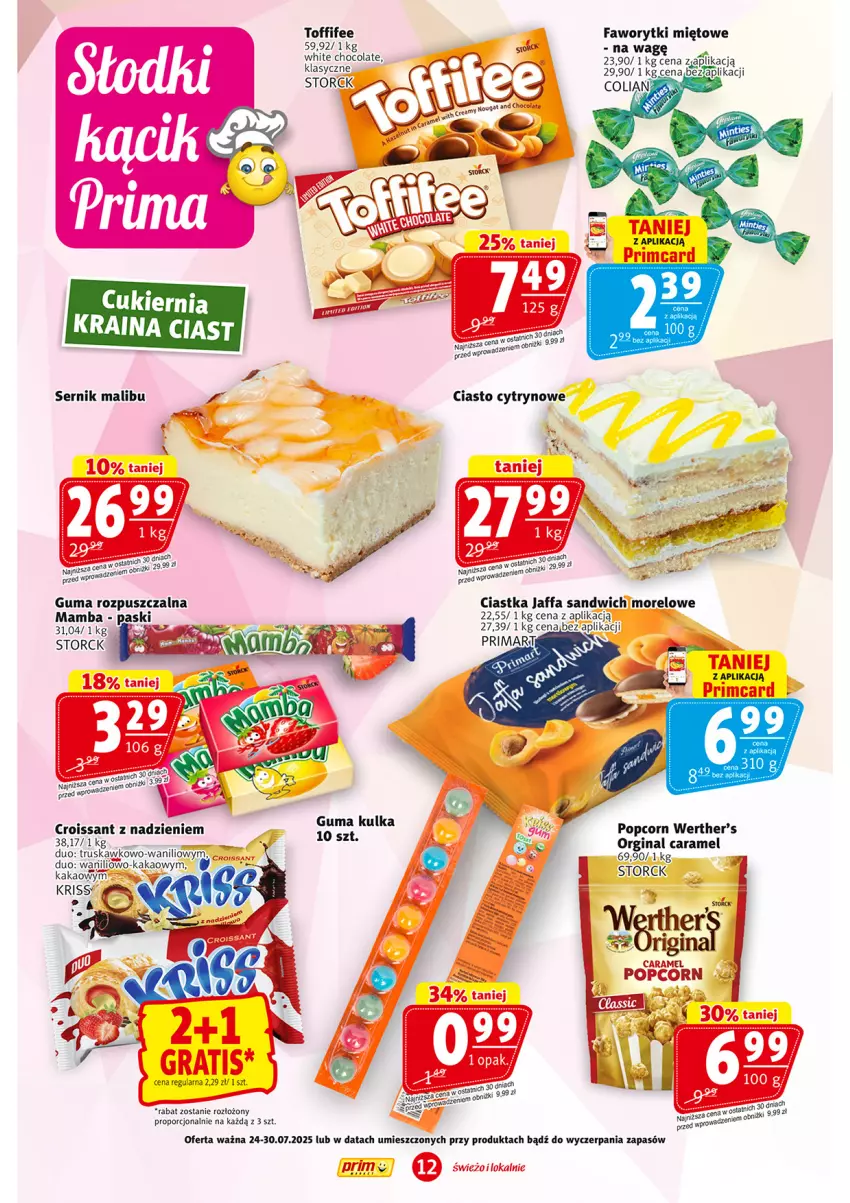 Gazetka promocyjna Prim Market - ważna 24.07 do 30.07.2025 - strona 12 - produkty: Ciastka, Croissant, Fa, Gin, Gra, Guma rozpuszczalna, Kakao, Malibu, Mamba, Popcorn, Por, Ser, Toffifee