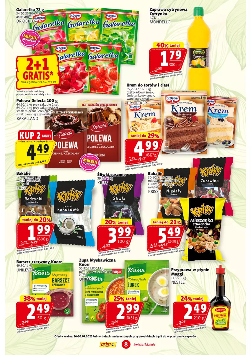 Gazetka promocyjna Prim Market - ważna 24.07 do 30.07.2025 - strona 8 - produkty: Bakalland, Delecta, Dell, Dr. Oetker, Gala, Galaretka, Knorr, Krem do tortów, Maggi, Makaron, Mieszanka studencka, Por, Przyprawa w płynie, Zupa