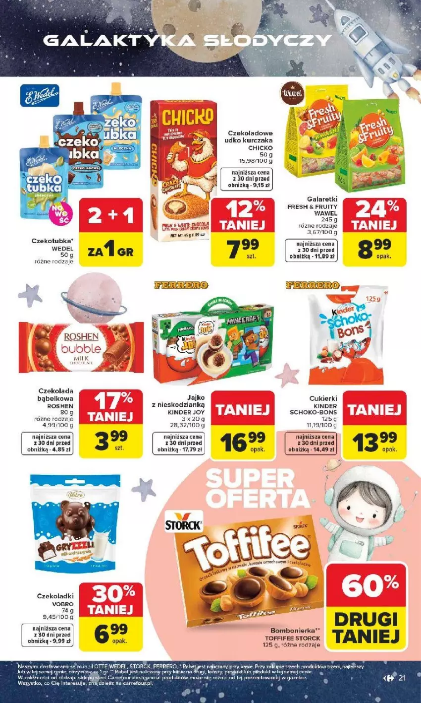 Gazetka promocyjna Carrefour - Gazetka Dzień Dziecka - ważna 18.05 do 01.06.2026 - strona 22 - produkty: Cukier, Cukierki, Czekolada, Fa, Ferrero, Gala, Galaretki, Kinder, Kurczak, Por, Wawel