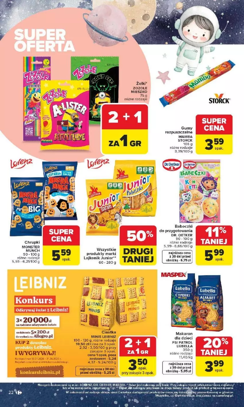 Gazetka promocyjna Carrefour - Gazetka Dzień Dziecka - ważna 18.05 do 01.06.2026 - strona 23 - produkty: Allegro, Babeczki, Bell, Bella, Chrupki, Ciastka, Dr. Oetker, Dzieci, Fa, Gry, Lorenz, Lubella, Makaron, Monster Munch, Psi Patrol, Ser