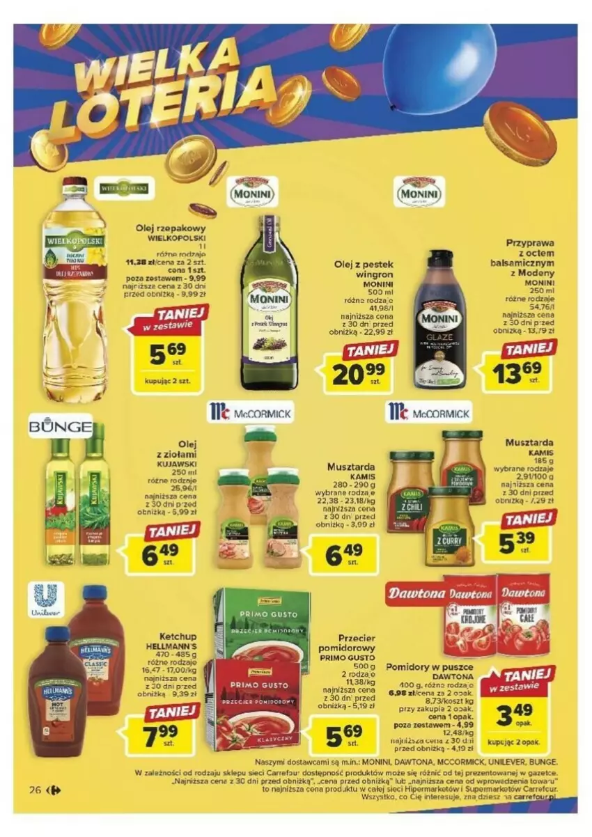 Gazetka promocyjna Carrefour - ważna 26.09 do 30.09.2023 - strona 19 - produkty: Dawtona, Fa, Kamis, Ketchup, Kosz, Kujawski, Monini, Mus, Musztarda, Olej, Pomidory, Stek, Tera