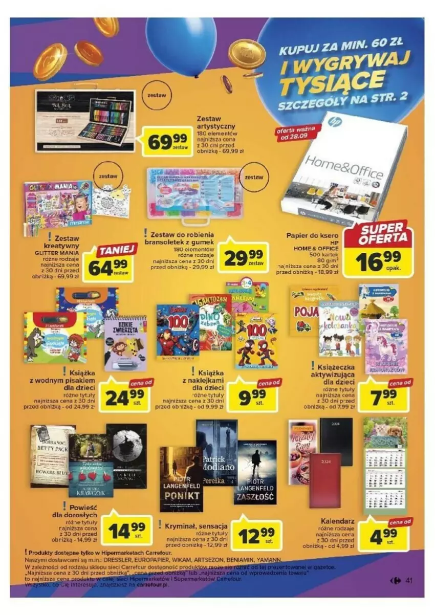 Gazetka promocyjna Carrefour - ważna 26.09 do 30.09.2023 - strona 36 - produkty: Dres, Dzieci, Fa, HP, Kalendarz, Kije, Klej, Książka, Papier, Papier do ksero, Por, Ser