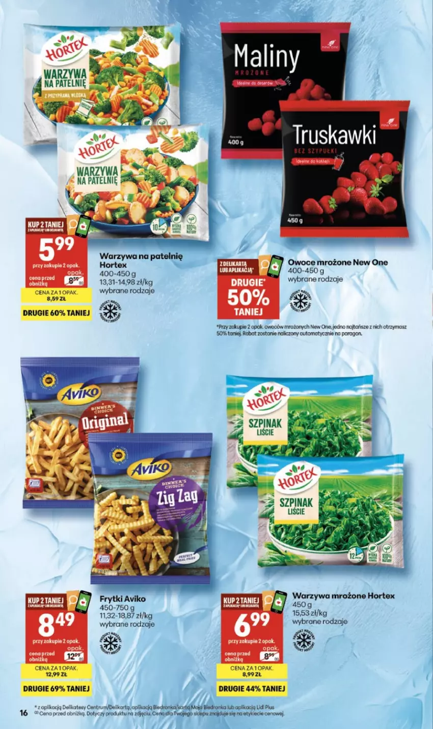 Gazetka promocyjna Delikatesy Centrum - Franczyza DC06 Czwartek - ważna 05.02 do 11.02.2026 - strona 16 - produkty: Frytki, Hortex, Maliny, Owoce, Rum, Szpinak, Warzywa
