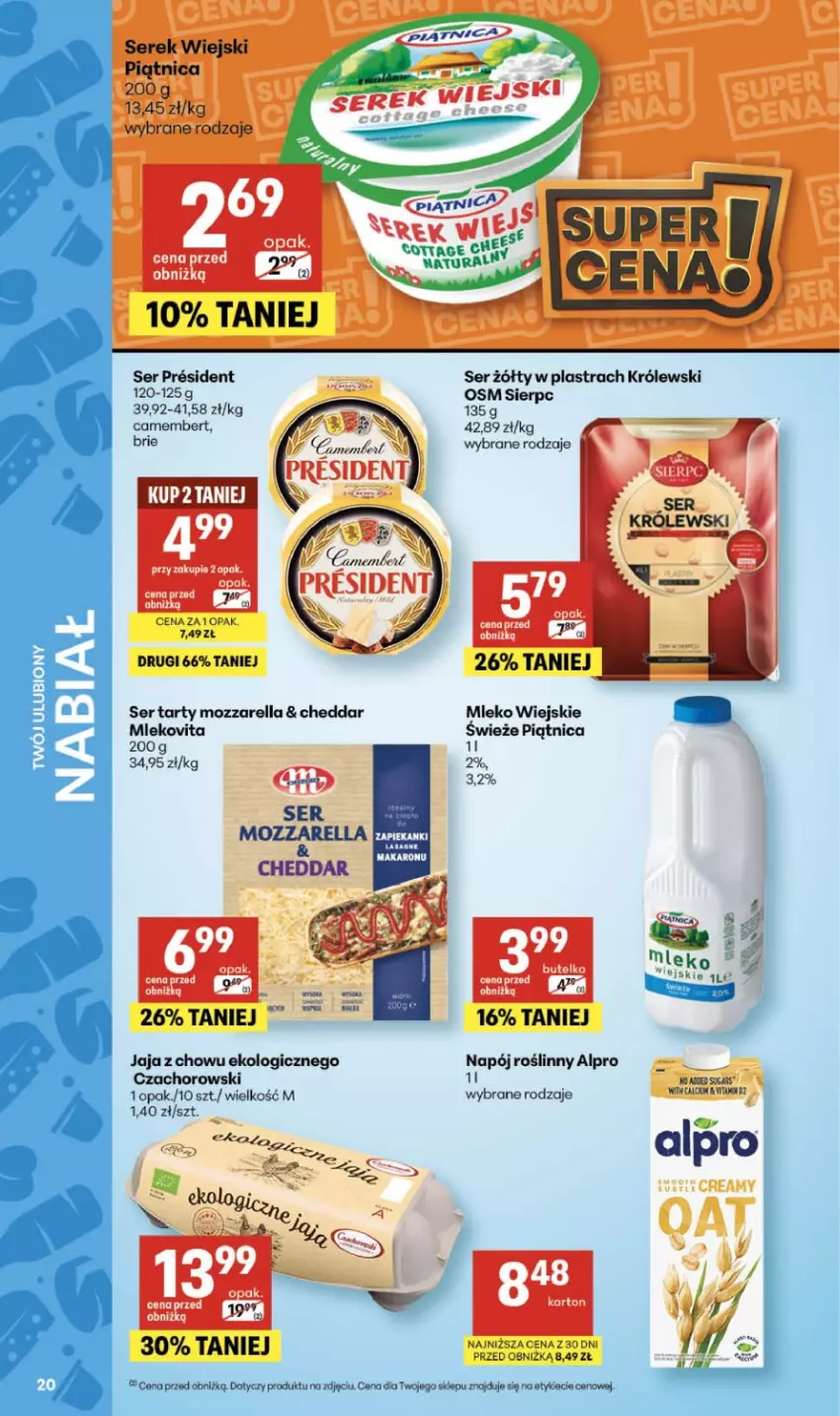 Gazetka promocyjna Delikatesy Centrum - Franczyza DC06 Czwartek - ważna 05.02 do 11.02.2026 - strona 20 - produkty: Alpro, Brie, Camembert, Cheddar, Jaja, Królewski, Mleko, Mlekovita, Mozzarella, Napój, Napój roślinny, Piątnica, Ser, Serek, Serek wiejski