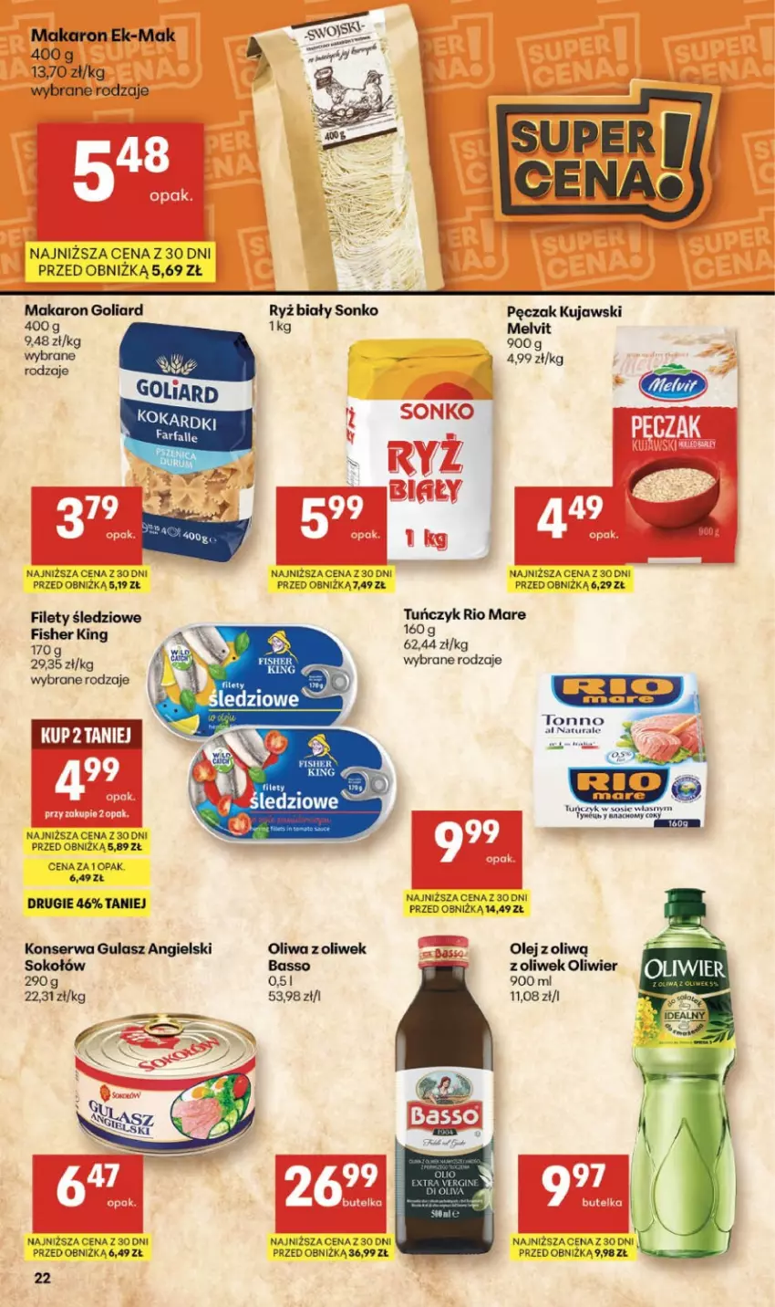 Gazetka promocyjna Delikatesy Centrum - Franczyza DC06 Czwartek - ważna 05.02 do 11.02.2026 - strona 22 - produkty: Goliard, Kujawski, Makaron, Melvit, Olej, Oliwa, Oliwa z oliwek, Rio Mare, Ryż, Ryż biały, Ser, Sok, Sokołów, Sonko, Tuńczyk