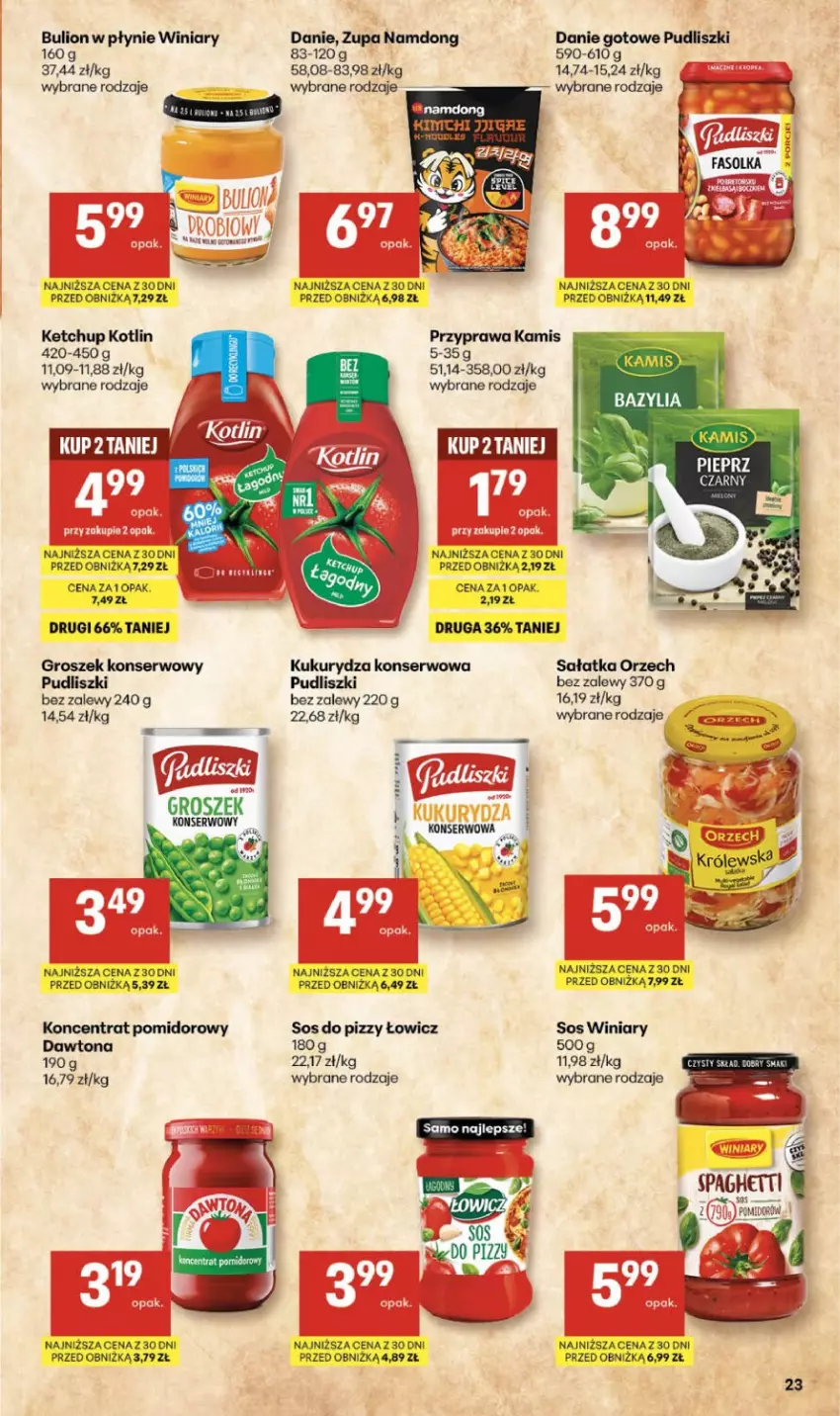 Gazetka promocyjna Delikatesy Centrum - Franczyza DC06 Czwartek - ważna 05.02 do 11.02.2026 - strona 23 - produkty: Bulion, Danie gotowe, Dawtona, Groszek, Kamis, Ketchup, Koncentrat pomidorowy, Kotlin, Kukurydza, Kukurydza konserwowa, Lion, Pudliszki, Sałat, Sałatka, Ser, Spaghetti, Winiary, Zupa