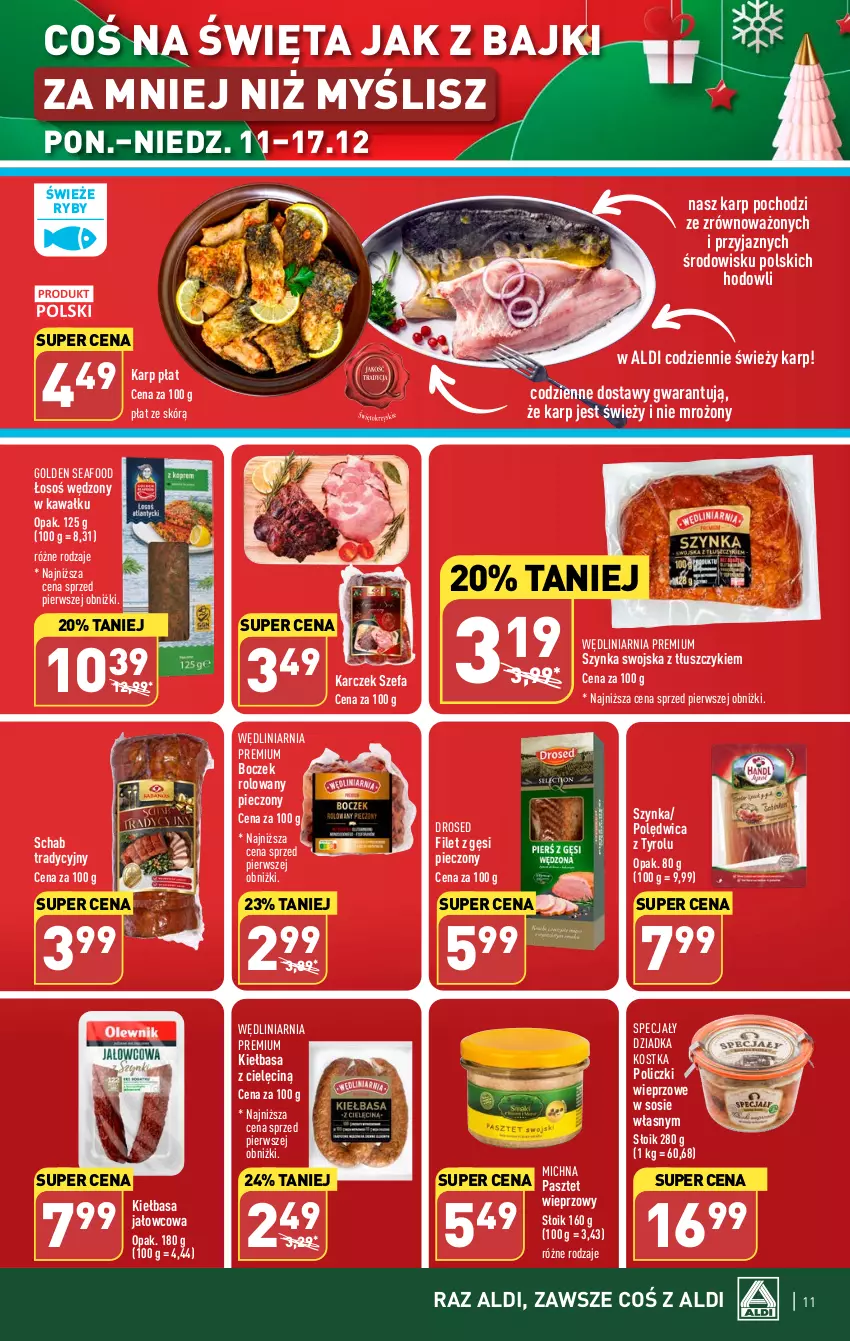 Gazetka promocyjna Aldi - Pełna oferta - ważna 11.12 do 17.12.2023 - strona 11 - produkty: Boczek, Fa, Golden Seafood, Karp, Kawa, Kiełbasa, Pasztet, Piec, Polędwica, Sos, Szynka