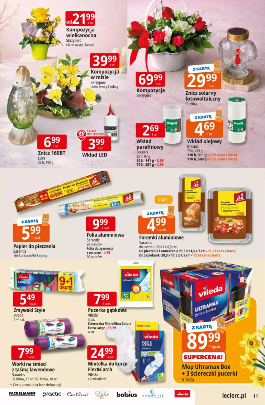 Gazetka promocyjna E Leclerc - ważna 17.03 do 29.03.2026 - strona 11 - produkty: Bols, Bolsius, Fa, Foremki, Mop, Papier, Papier do pieczenia, Pasztet, Piec, Rama, Vileda, Worki na śmiec, Worki na śmieci, Znicz