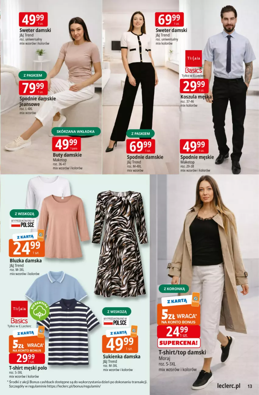 Gazetka promocyjna E Leclerc - ważna 17.03 do 29.03.2026 - strona 13 - produkty: Spodnie, Sukienka, Sweter, T-shirt, Top, Tran