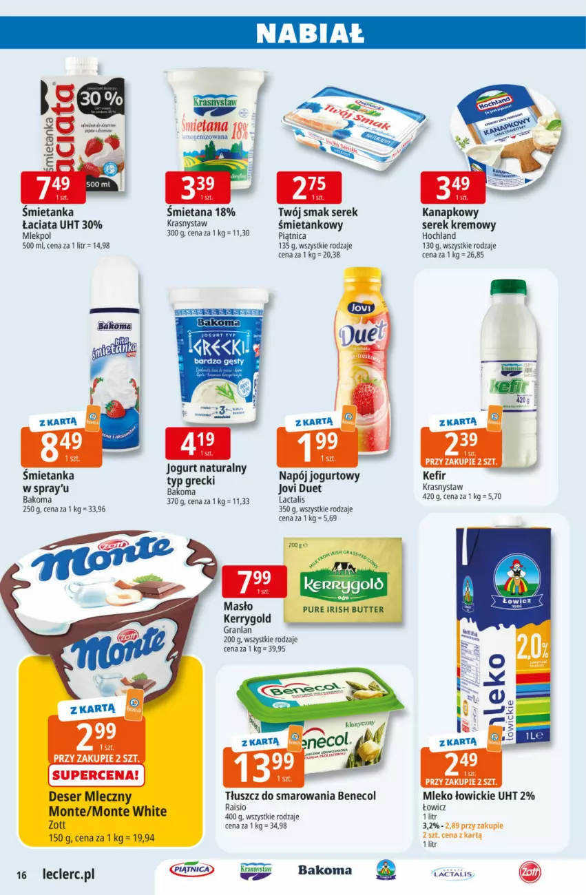 Gazetka promocyjna E Leclerc - ważna 17.03 do 29.03.2026 - strona 16 - produkty: Bakoma, Benecol, Gra, Hochland, Jogurt, Kefir, Masło, Napój, Napój jogurtowy, Piątnica, Ser, Serek, Serek kanapkowy, Twój Smak