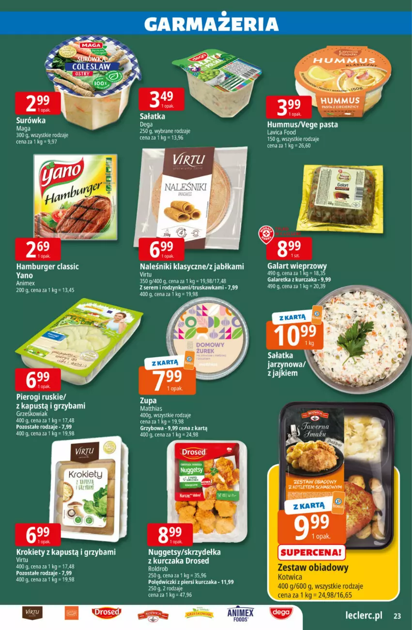Gazetka promocyjna E Leclerc - ważna 17.03 do 29.03.2026 - strona 23 - produkty: Burger, Gala, Galaretka, Hamburger, Hummus, Jabłka, Kapustą, Kurczak, Mus, Naleśniki, Sałat, Sałatka, Surówka