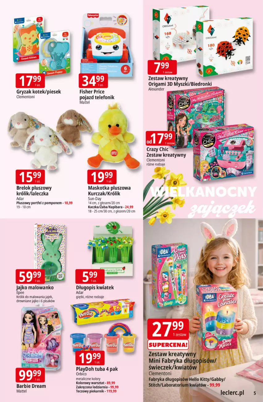 Gazetka promocyjna E Leclerc - ważna 17.03 do 29.03.2026 - strona 5 - produkty: Barbie, BIC, Długopis, EPEE, Gry, Kaczka, Kotek, Królik, Kurczak, Maskotka pluszowa, Pojazd, Por, Telefon