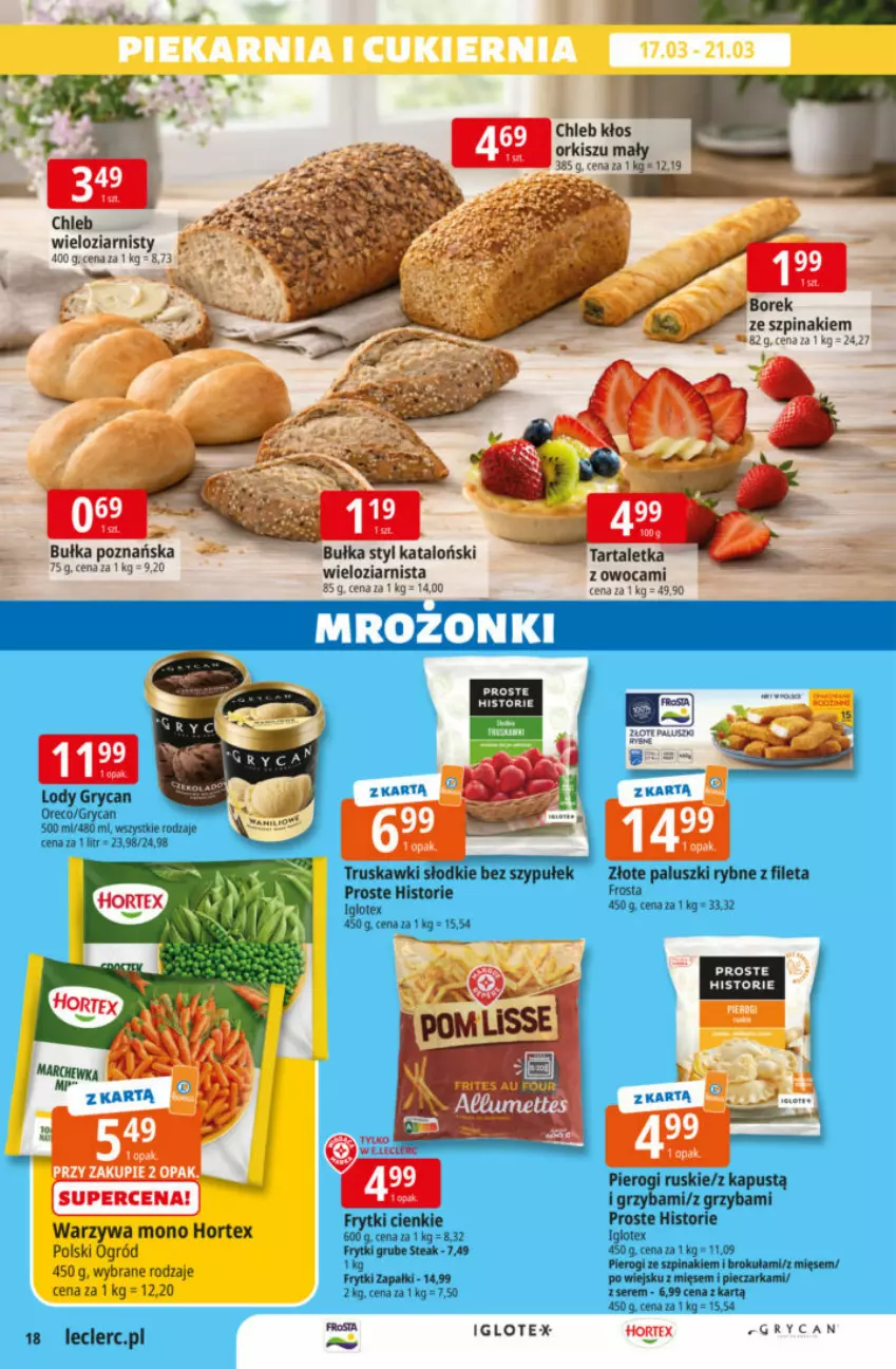 Gazetka promocyjna E Leclerc - ważna 17.03 do 29.03.2026 - strona 50 - produkty: Bułka, Chleb, Chleb wieloziarnisty, Frosta, Frytki, Gry, Hortex, LG, Ogród, Paluszki rybne, Ser, Szpinak, Truskawki, Warzywa