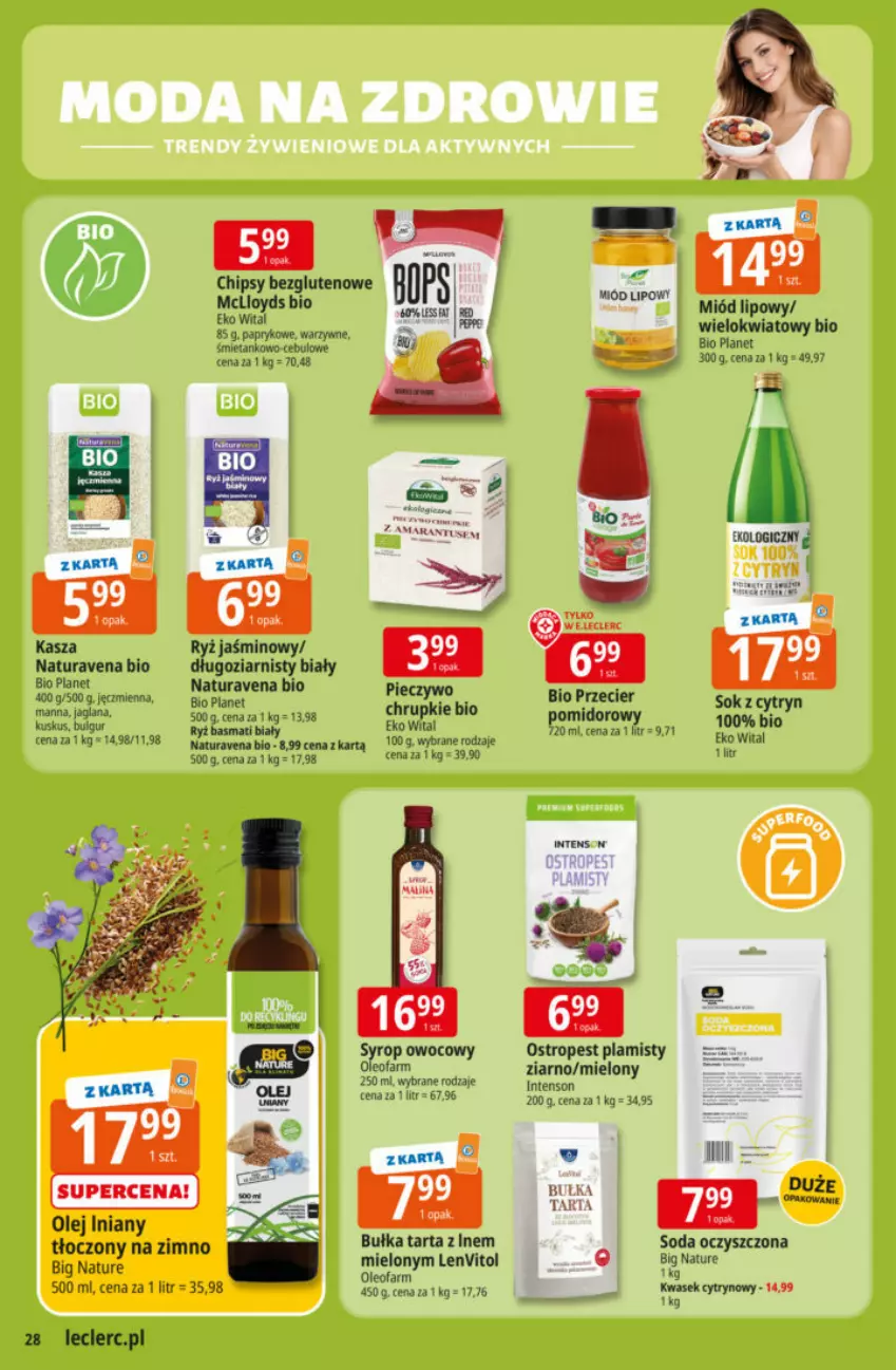 Gazetka promocyjna E Leclerc - ważna 17.03 do 29.03.2026 - strona 60 - produkty: Bułka, Bułka tarta, Chipsy, Fa, Miód, Olej, Olej iniany, Oleo, Oleofarm, Ostropes, Ryż, Soda oczyszczona, Sok, Syrop, Tarta