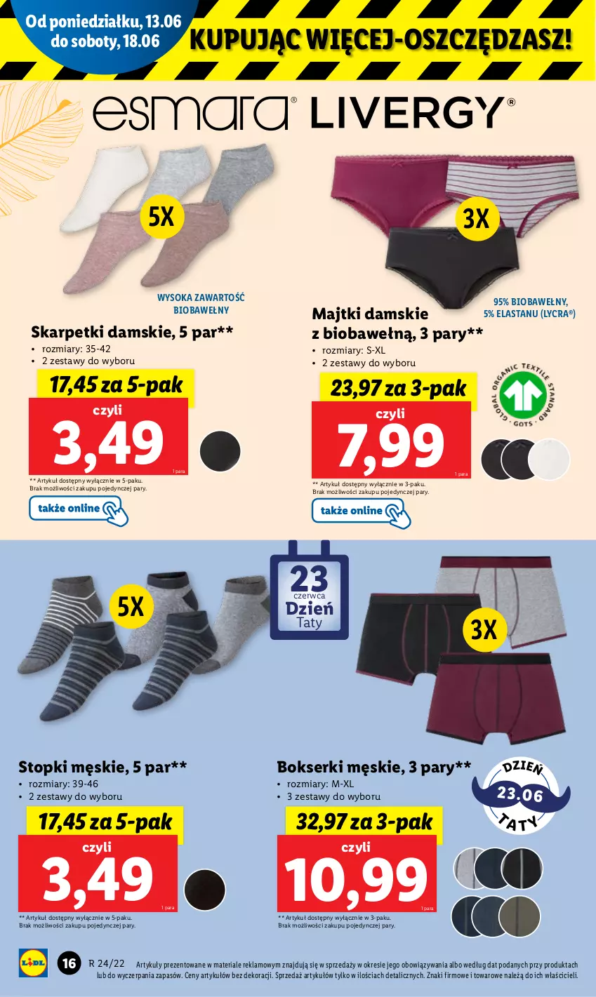 Gazetka promocyjna Lidl - GAZETKA - ważna 13.06 do 18.06.2022 - strona 16 - produkty: Bokserki, Karp, Majtki, Ser, Skarpetki, Sok, Top