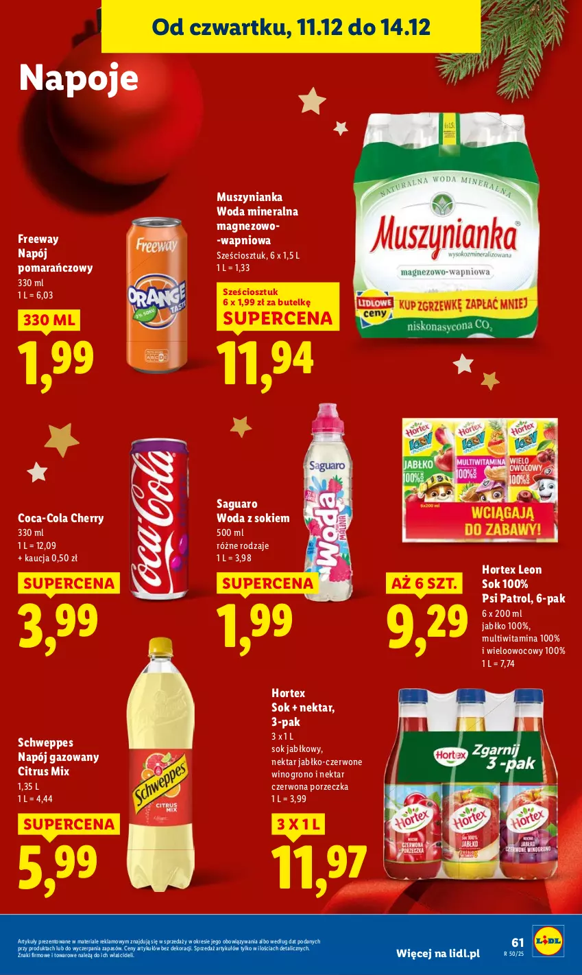 Gazetka promocyjna Lidl - GAZETKA - ważna 11.12 do 14.12.2025 - strona 61 - produkty: Hortex, Mus, Muszynianka, Napój, Napoje, Sok, Woda, Woda mineralna