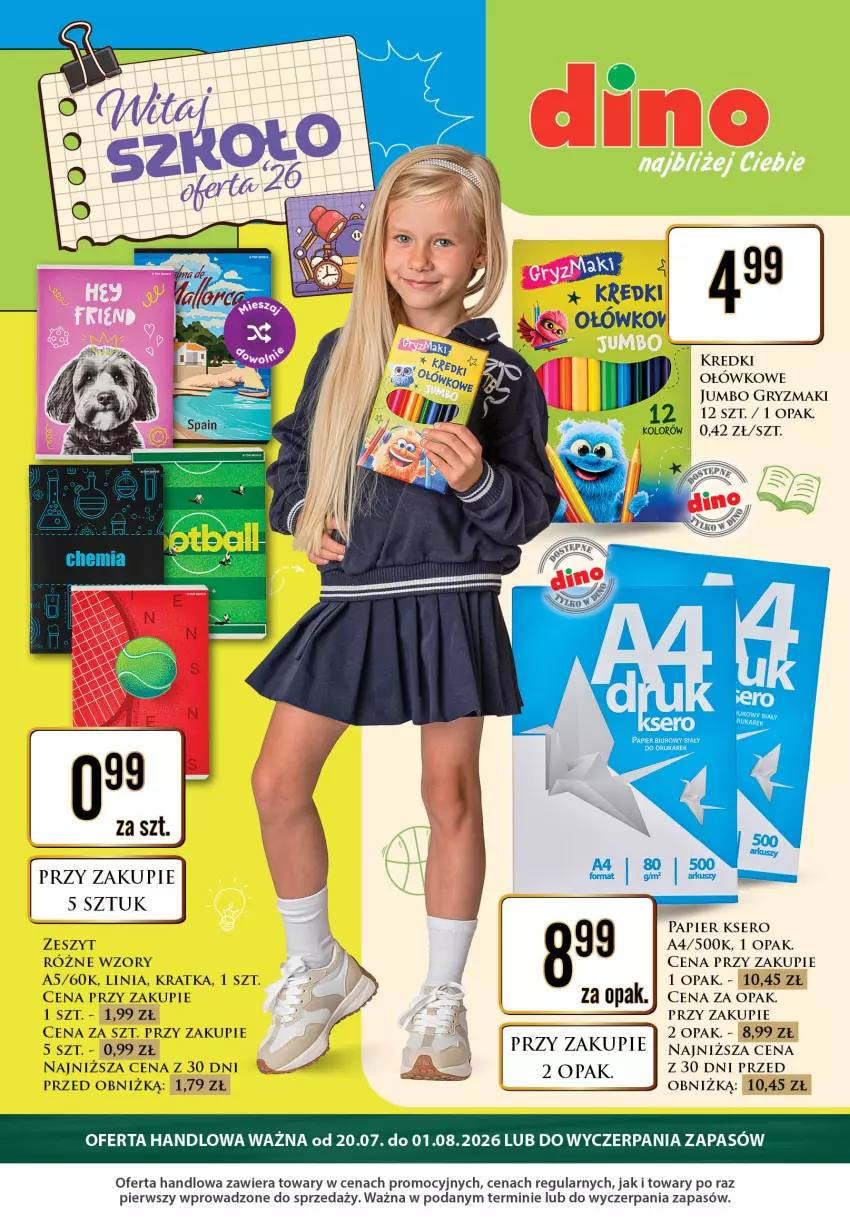 Gazetka promocyjna Dino - Katalog - Witaj szkoło 2026 - ważna 20.07 do 01.08.2026 - strona 1 - produkty: Gry, Papier, Ser