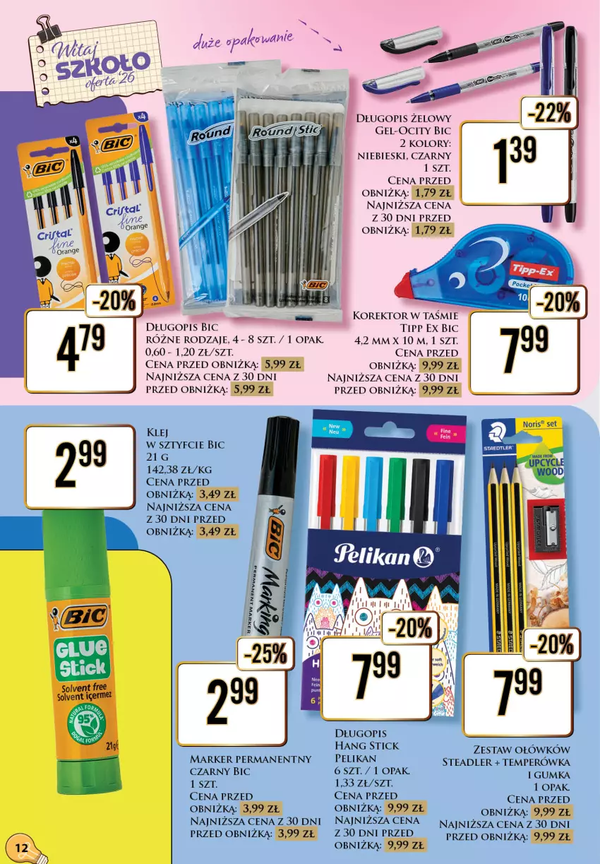 Gazetka promocyjna Dino - Katalog - Witaj szkoło 2026 - ważna 20.07 do 01.08.2026 - strona 12 - produkty: BIC, Długopis, Klej, Marker