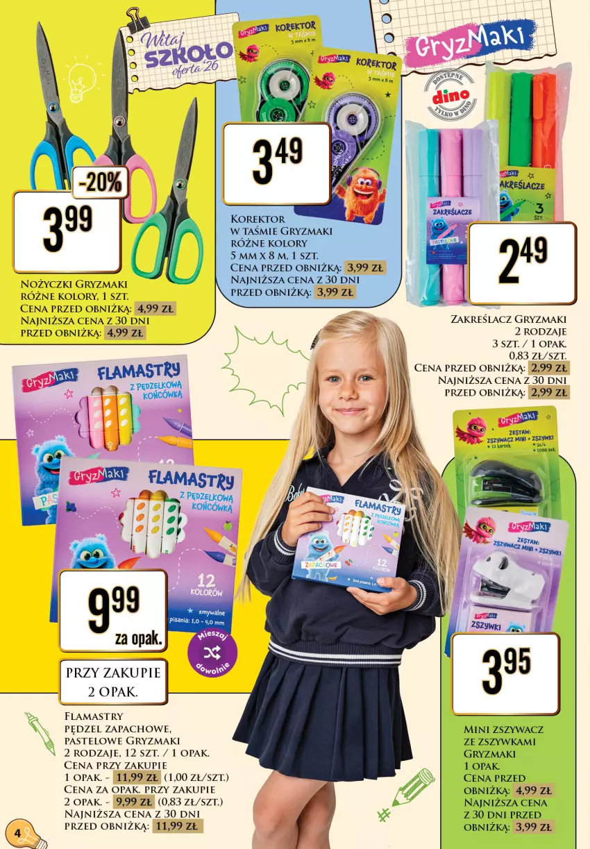 Gazetka promocyjna Dino - Katalog - Witaj szkoło 2026 - ważna 20.07 do 01.08.2026 - strona 4 - produkty: Flamastry, Gry, Noż, Nożyczki