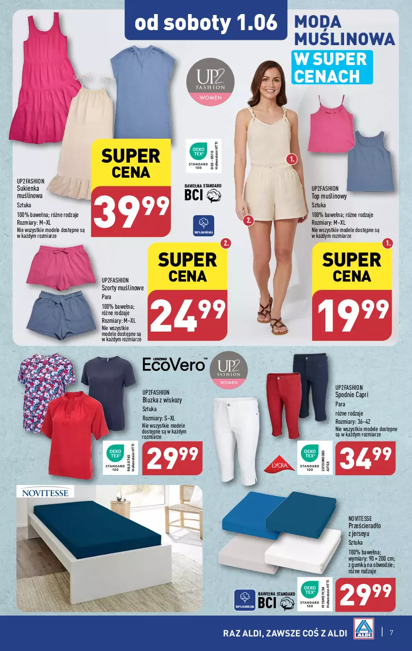 Gazetka promocyjna Aldi - Artykuły przemysłowe i tekstylia - ważna 29.05 do 01.06.2024 - strona 7 - produkty: Fa, Moda, Prześcieradło, Spodnie, Sukienka, Szorty, Top, Wełna