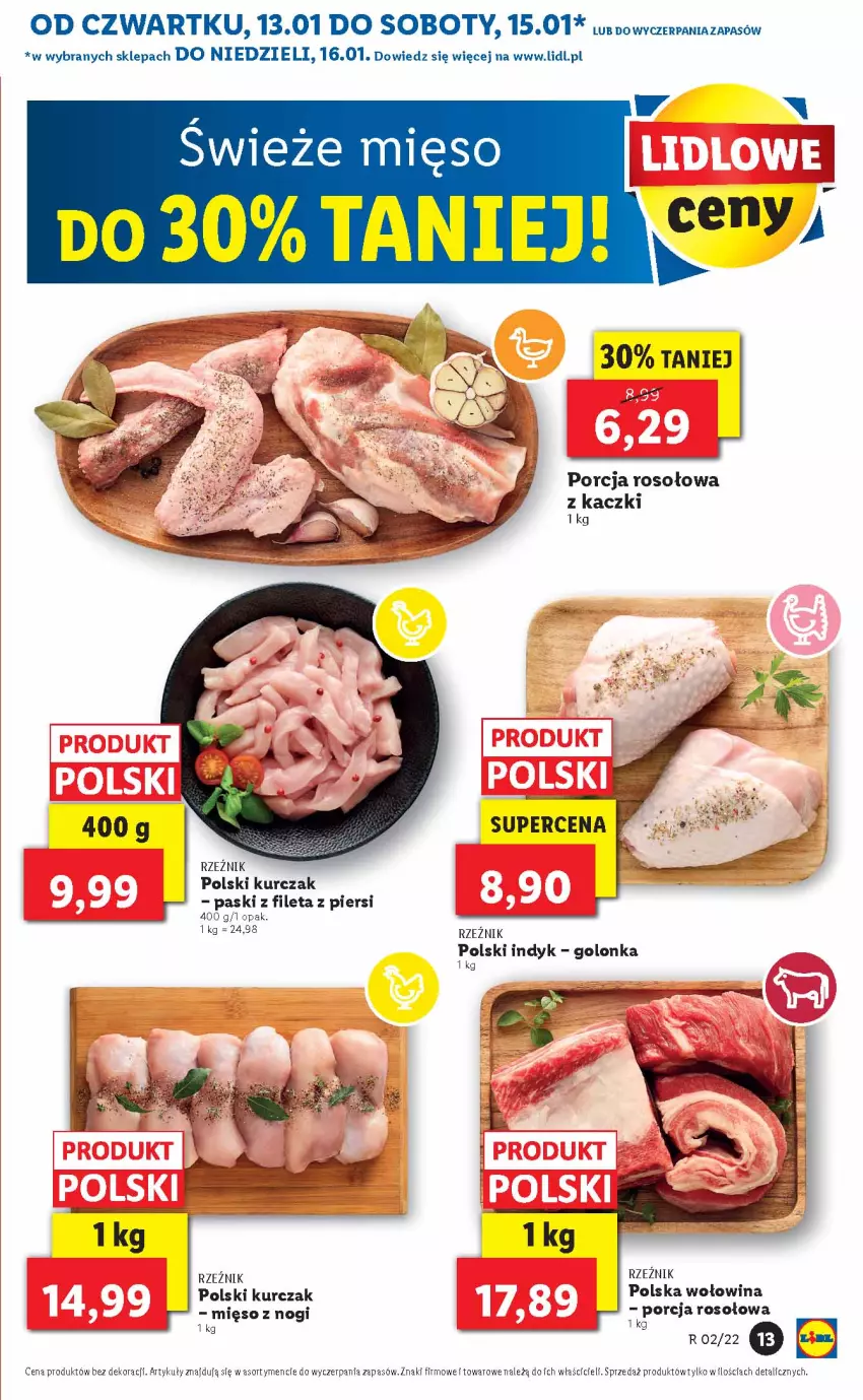 Gazetka promocyjna Lidl - GAZETKA - ważna 13.01 do 16.01.2022 - strona 13 - produkty: Kurczak, Mięso, Por, Wołowina