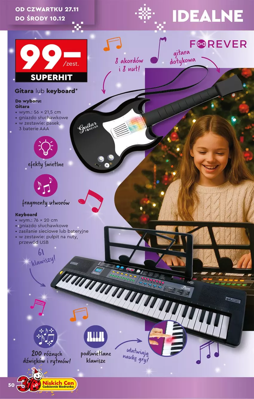 Gazetka promocyjna Biedronka - Okazje Tygodnia - ważna 22.11 do 06.12.2025 - strona 52 - produkty: Gitara, Nuty, Pasek, Przewód, Silan