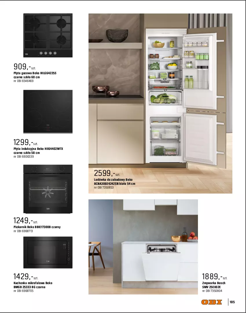 Gazetka promocyjna Obi - Gazetka OBI - ważna 01.09 do 31.12.2025 - strona 105 - produkty: Beko, Bosch, Fa, Kuchenka mikrofalowa, LG, Lodówka, Okap, Piekarnik, Płyta, Płyta indukcyjna, Warka, Zmywarka
