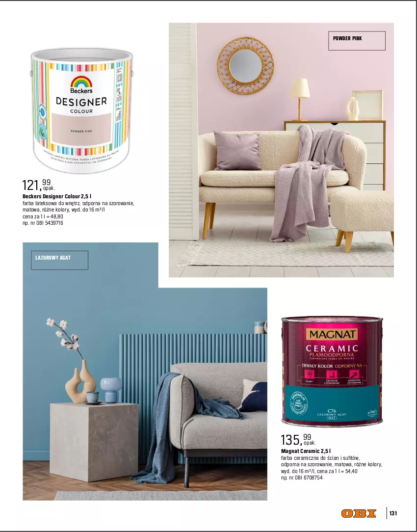 Gazetka promocyjna Obi - Gazetka OBI - ważna 01.09 do 31.12.2025 - strona 131 - produkty: Beckers, Designer Colour, Dulux, Fa, Farba ceramiczna, Farba lateksowa, Kuchnia, Lazur, Magnat Ceramic, Por