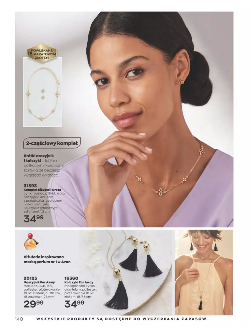 Gazetka promocyjna Avon - Katalog Avon 3/2023 kampania marzec - ważna 01.03 do 31.03.2023 - strona 140 - produkty: Bizuteria, Cynk, Fa, Kolczyki, Naszyjnik, O nas, Perfum, Tytan, Zawieszki