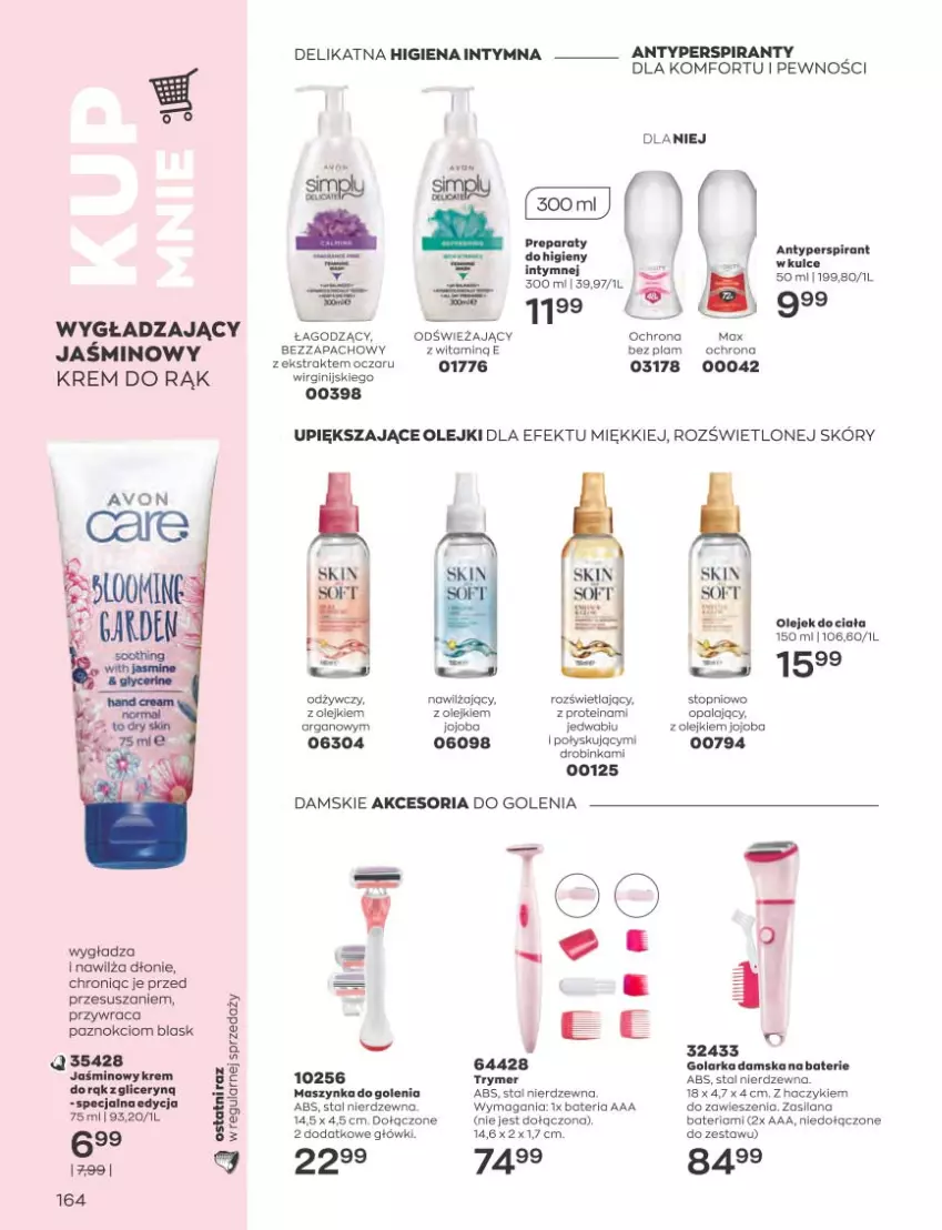 Gazetka promocyjna Avon - Katalog Avon 3/2023 kampania marzec - ważna 01.03 do 31.03.2023 - strona 164 - produkty: Antyperspirant, Bateria, Gin, Golarka, HP, Inka, Maszynka, Maszynka do golenia, Olej, Olejek do ciała, Szynka, Top