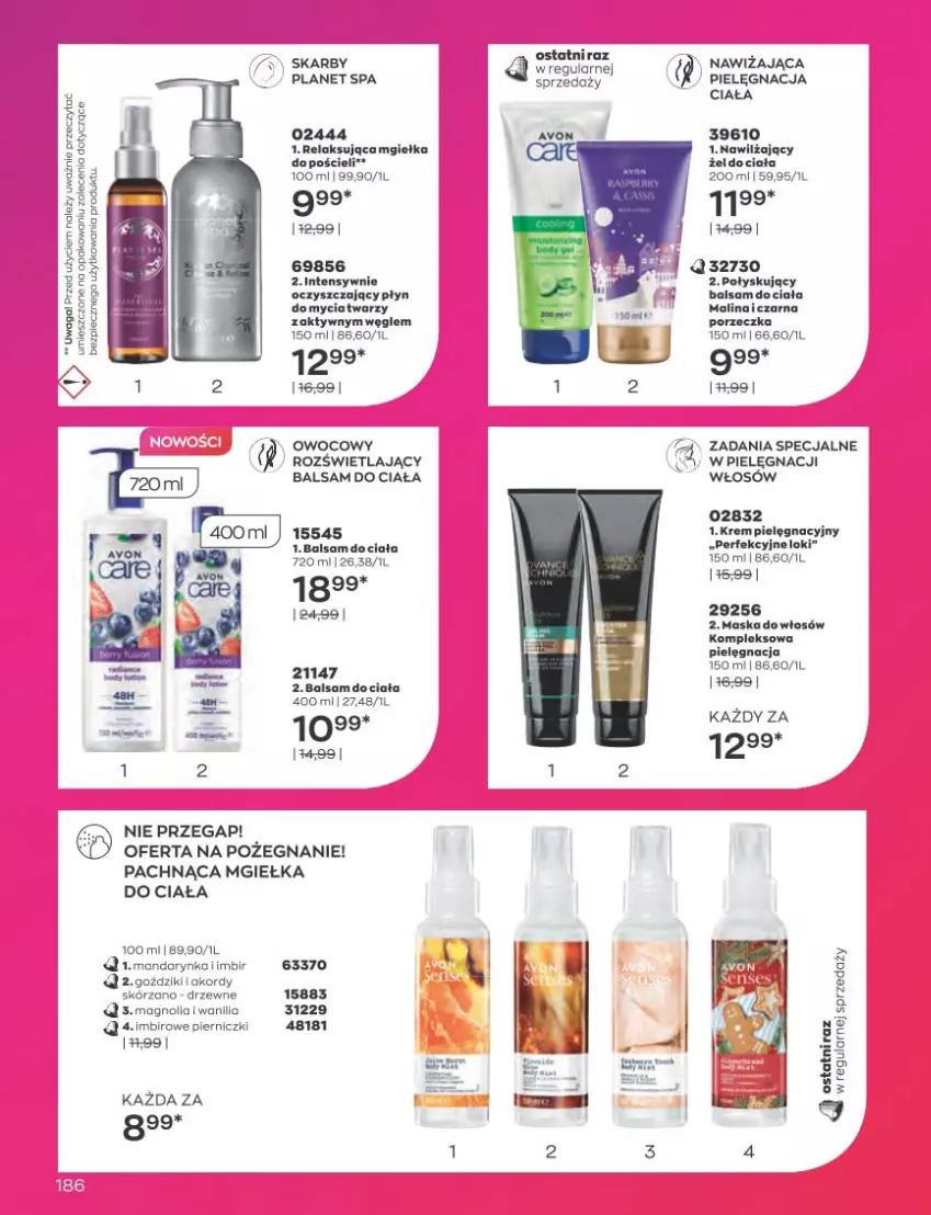 Gazetka promocyjna Avon - Katalog Avon 3/2023 kampania marzec - ważna 01.03 do 31.03.2023 - strona 186 - produkty: Balsam do ciała, Imbir, Maska, Maska do włosów, Planet spa, Płyn do mycia, Por, Pościel, Waga