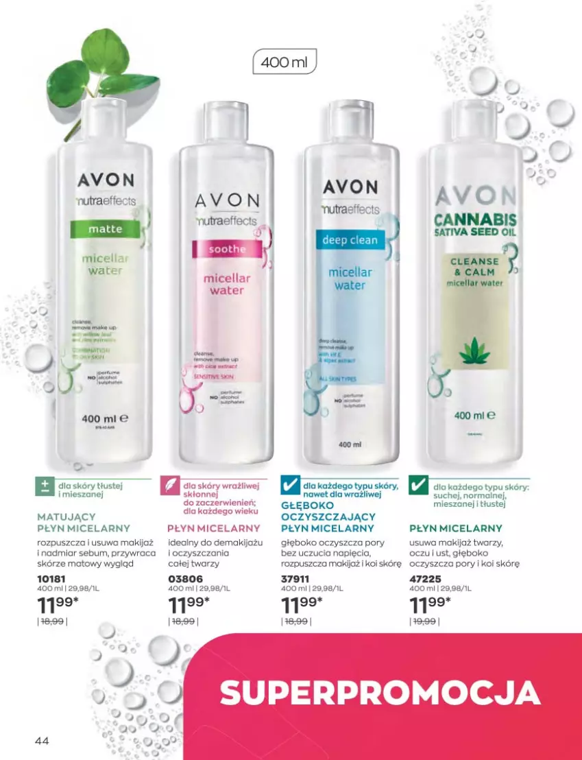 Gazetka promocyjna Avon - Katalog Avon 3/2023 kampania marzec - ważna 01.03 do 31.03.2023 - strona 44 - produkty: Fa, Makijaż, Nutraeffects, Płyn micelarny, Por