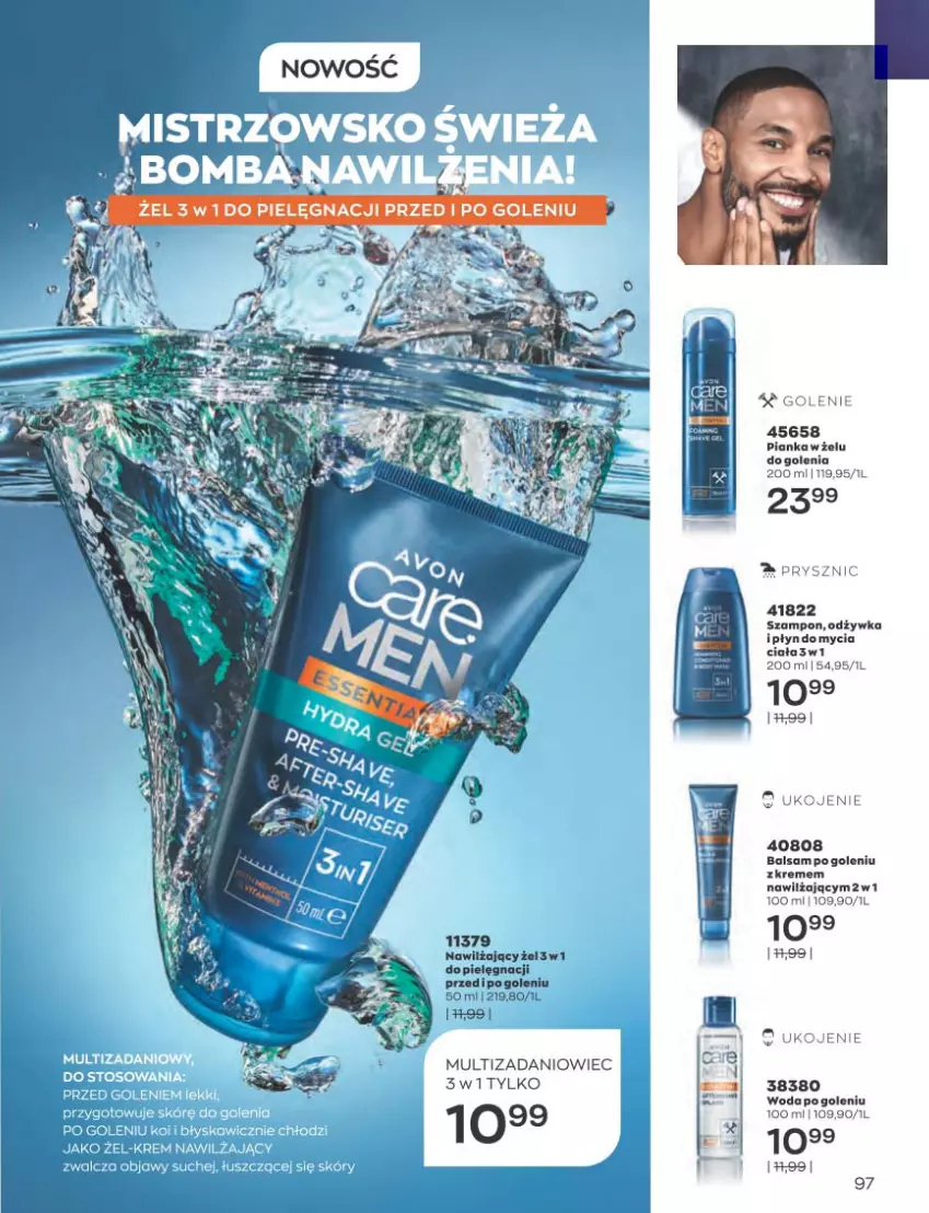 Gazetka promocyjna Avon - Katalog Avon 3/2023 kampania marzec - ważna 01.03 do 31.03.2023 - strona 97 - produkty: Balsam po goleniu, Danio, Odżywka, Szampon, Woda, Woda po goleniu