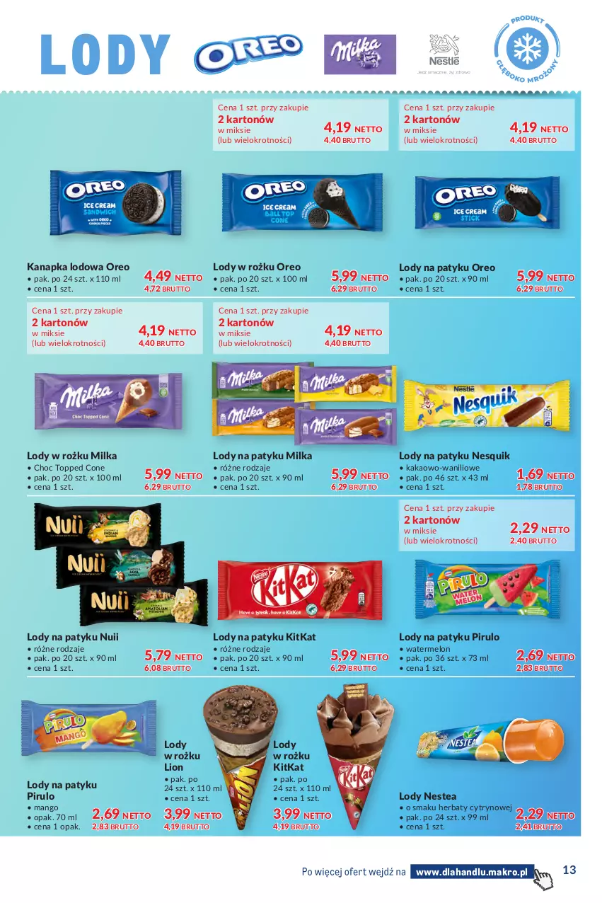 Gazetka promocyjna Makro - Dystrybucja do sklepów - ważna 01.09 do 28.09.2026 - strona 13 - produkty: Kakao, Lion, Lody, Mango, Melon, Milka, Nesquik, Nestea, Oreo, Top
