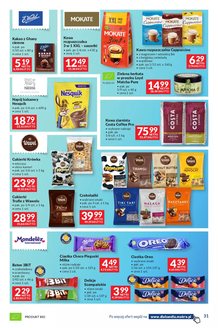 Gazetka promocyjna Makro - Dystrybucja do sklepów - ważna 01.09 do 28.09.2026 - strona 31 - produkty: Baton, Cappuccino, Ciastka, Cukier, Cukierki, Delicje, Herbata, Kakao, Kawa, Kawa rozpuszczalna, Kawa ziarnista, LG, Loyd, Magnez, Milka, Napój, Nesquik, Oreo, Pur, Wawel