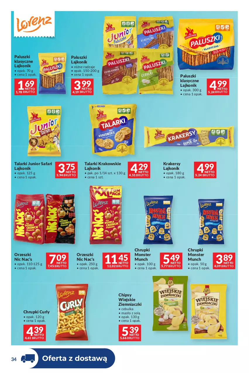 Gazetka promocyjna Makro - Dystrybucja do sklepów - ważna 01.09 do 28.09.2026 - strona 34 - produkty: Chipsy, Chrupki, Fa, Krakersy, Lajkonik, Masło, Monster Munch, Orzeszki