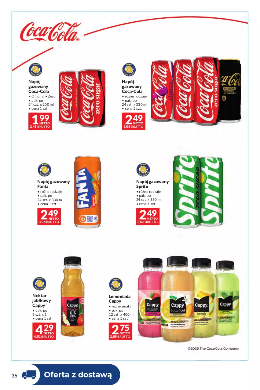 Gazetka promocyjna Makro - Dystrybucja do sklepów - ważna 01.09 do 28.09.2026 - strona 36 - produkty: Cappy, Coca-Cola, Fa, Fanta, Gin, Lemoniada, Napój, Napój gazowany, Nektar, Sprite