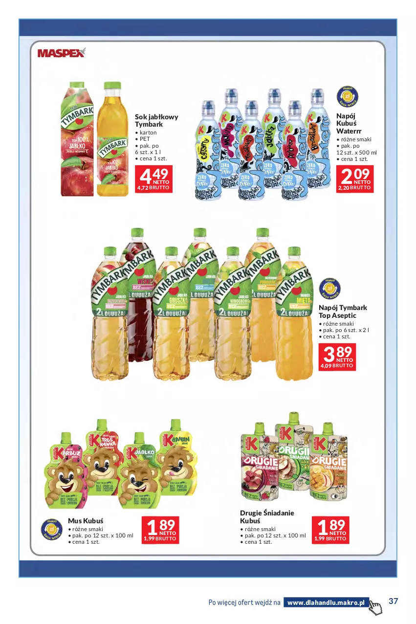 Gazetka promocyjna Makro - Dystrybucja do sklepów - ważna 01.09 do 28.09.2026 - strona 37 - produkty: Kubuś, Kubuś Waterrr, Mus, Napój, Sok, Sok jabłkowy, Top, Tymbark