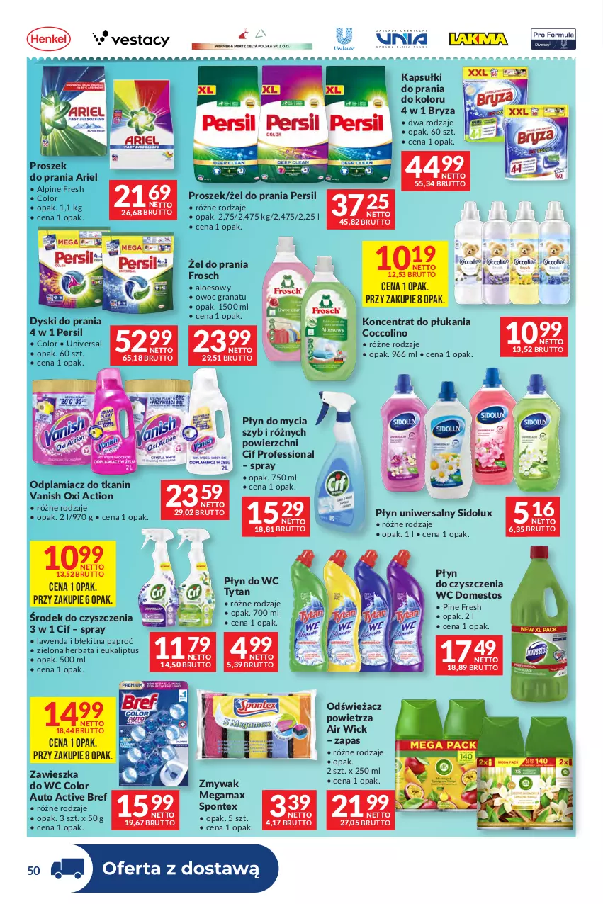 Gazetka promocyjna Makro - Dystrybucja do sklepów - ważna 01.09 do 28.09.2026 - strona 50 - produkty: Air Wick, Ariel, Bref, Bryza, Cif, Coccolino, Domestos, Frosch, Gra, Granat, Herbata, Kapsułki do prania, Odplamiacz, Odświeżacz powietrza, Persil, Płyn do czyszczenia wc, Płyn do mycia, Płyn do wc, Proszek do prania, Sidolux, Tytan, Vanish, Zawieszka do wc