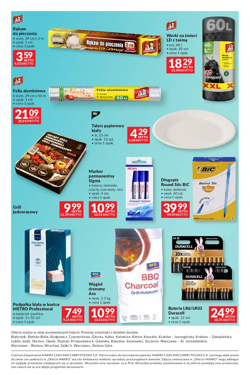 Gazetka promocyjna Makro - Dystrybucja do sklepów - ważna 01.09 do 28.09.2026 - strona 52 - produkty: BIC, Długopis, Duracell, Folia aluminiowa, Gra, Grill, Kosz, Marker, Metro, Papier, Piec, Rękaw do pieczenia, Rum, Sos, Szal, Talerz, Talerz papierowy, Węgiel drzewny, Worki na śmiec, Worki na śmieci