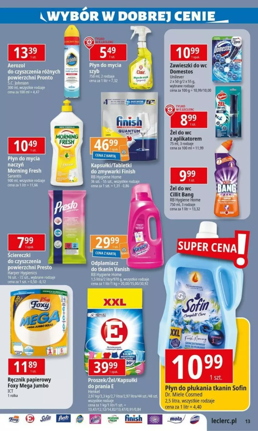 Gazetka promocyjna E Leclerc - ważna 06.08 do 17.08.2024 - strona 13 - produkty: Domestos, Finish, Foxy, Mola, Papier, Ręcznik, Wiko, Zawieszki