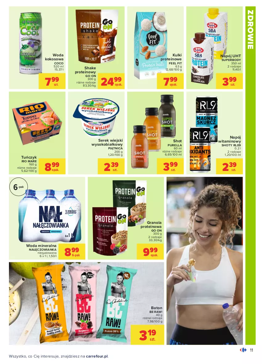 Gazetka promocyjna Carrefour - Gazetka Carrefour - ważna 05.04 do 17.04.2021 - strona 11 - produkty: Baton, Body, Gra, Granola, Kokos, Nałęczowianka, Napój, Piątnica, Pur, Rio Mare, Ser, Serek, Serek wiejski, Sok, Tuńczyk, Woda, Woda mineralna, Zdrowie