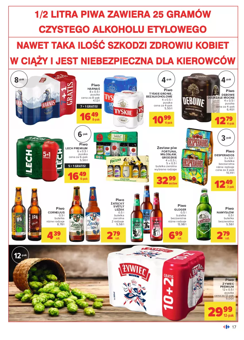 Gazetka promocyjna Carrefour - Gazetka Carrefour - ważna 05.04 do 17.04.2021 - strona 17 - produkty: Desperados, Fortuna, Gra, Harnaś, Lech Premium, Namysłów, Piec, Piwa, Piwo, Tyskie