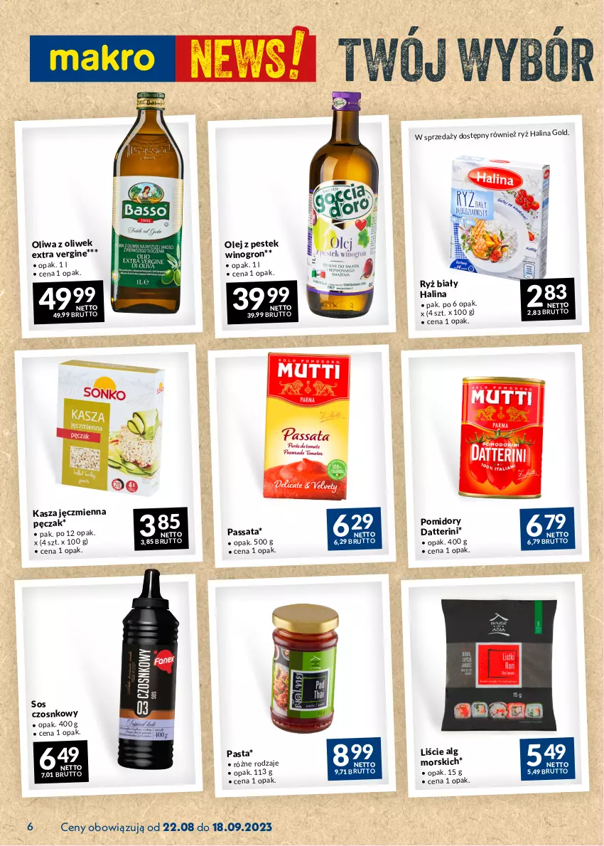 Gazetka promocyjna Makro - Najlepsze oferty - ważna 22.08 do 18.09.2023 - strona 6 - produkty: Gin, Kasza, Kasza jęczmienna, LG, Olej, Oliwa, Oliwa z oliwek, Ryż, Sos, Sos czosnkowy, Stek, Wino