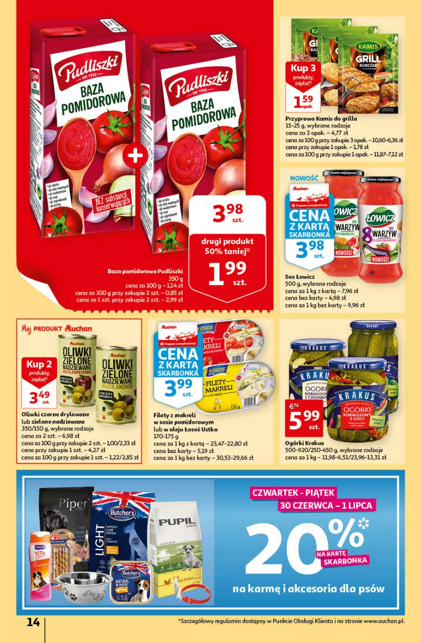 Gazetka promocyjna Auchan - przeNISKIE CENY Prze SŁONECZNE oferty Hipermarkety - ważna 30.06 do 06.07.2022 - strona 14 - produkty: Grill, Kamis, Krakus, Olej, Oliwki, Oliwki czarne, Sos