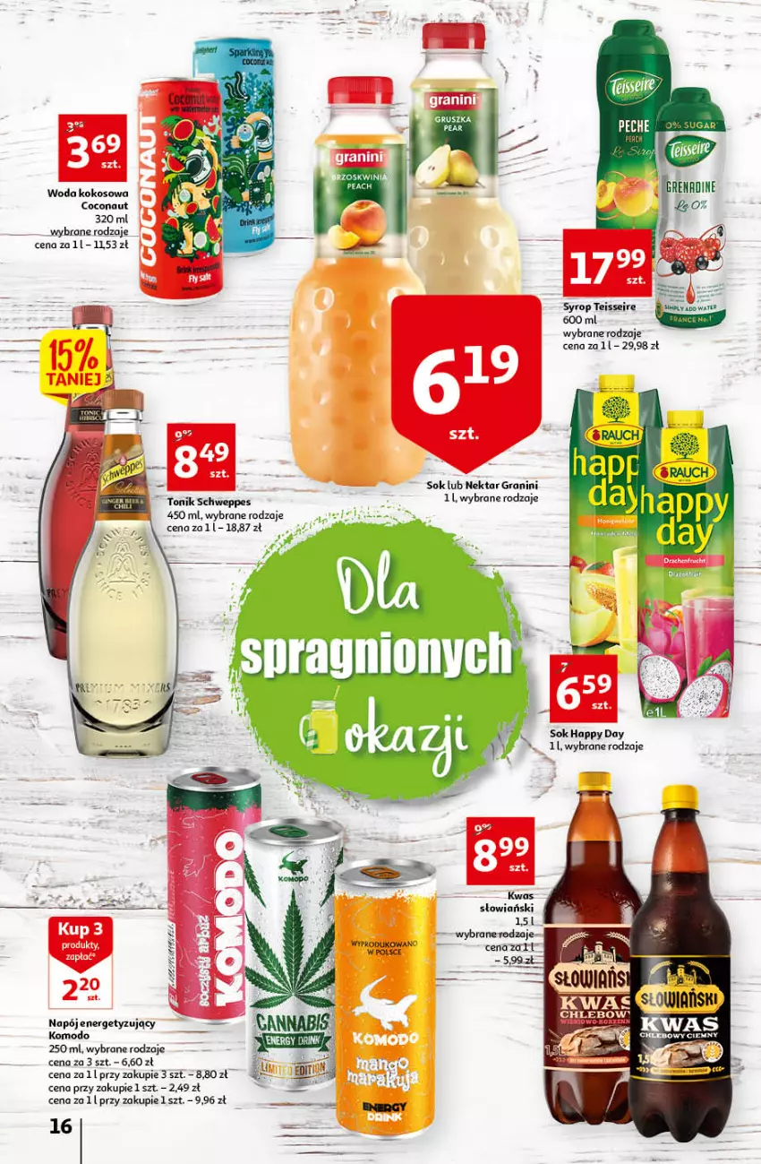 Gazetka promocyjna Auchan - przeNISKIE CENY Prze SŁONECZNE oferty Hipermarkety - ważna 30.06 do 06.07.2022 - strona 16 - produkty: Chleb, Gra, Kokos, Napój, Nektar, Schweppes, Sok, Syrop, Tonik, Woda